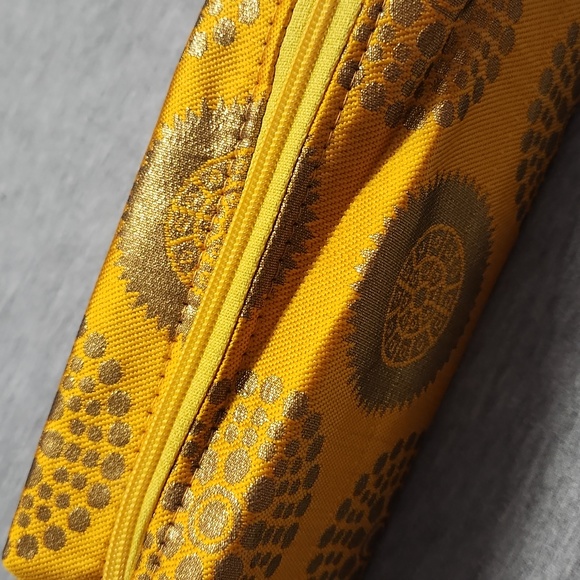 Handmade Indian Patterned Gold Mini Travel Cosmetics Case Zippered Pencil Pouch - Picture 7 of 7